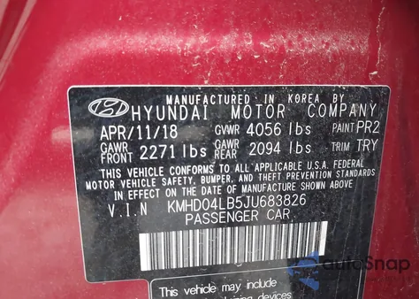 2018 Hyundai Elantra Sport z USA, uszkodzony, nr VIN KMHD04LB5JU683826